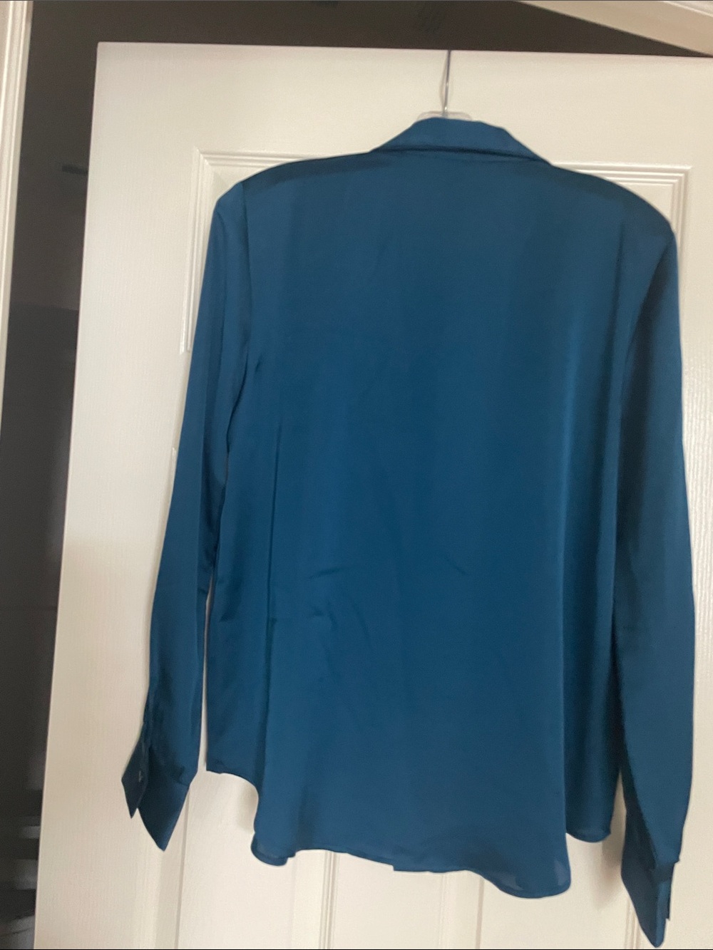 Ann Taylor Teal Blue Satiny Long-Sleeve Dress Shirt - Picture 4 of 6